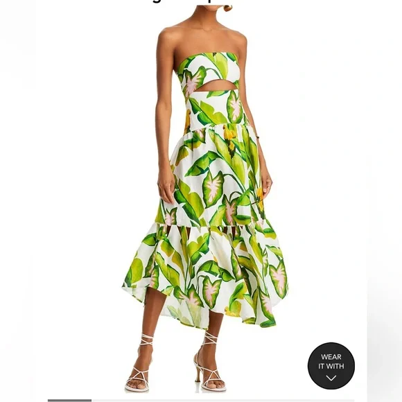 farm rio green palm dress Off-White Palm Fan Maxi Dress – FARM Rio main image 1